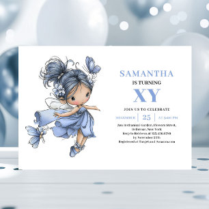 Cute Blue Fairy Girl 1st Birthday Magical invite