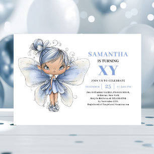 Cute Blue Fairy Girl Birthday Magical Pastel Invitation