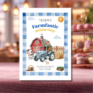 Cute Blue Farm Child's Birthday Invitation