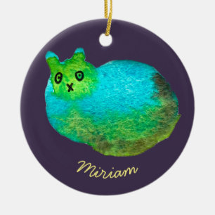 Cute blue fat cat art illustration ceramic ornament