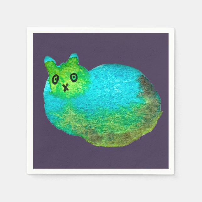 Cute blue fat cat art illustration napkin (Front)