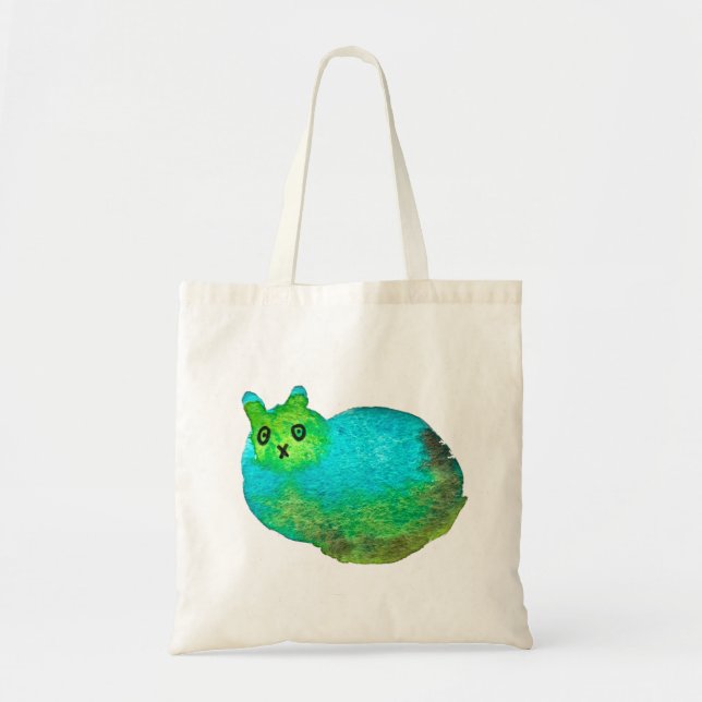 Cute blue fat cat art illustration tote bag (Front)