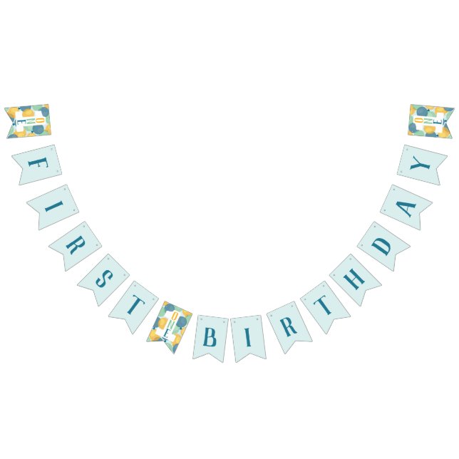 Cute Blue First Birthday Balloon Banner (All)