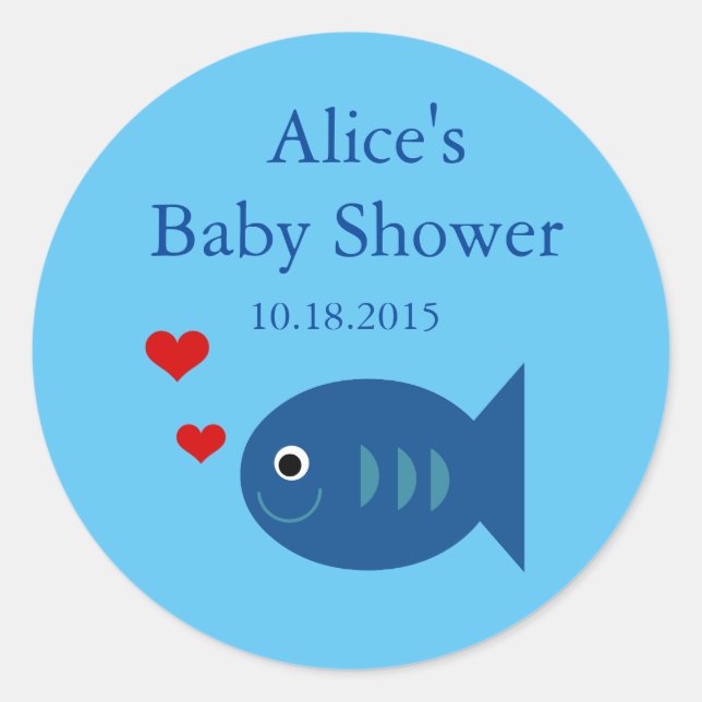 Cute Blue Fish Baby Boy Shower Sticker (Front)