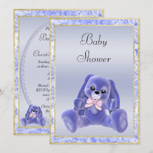 Cute Blue Floppy Ears Bunny Baby Shower Invitation