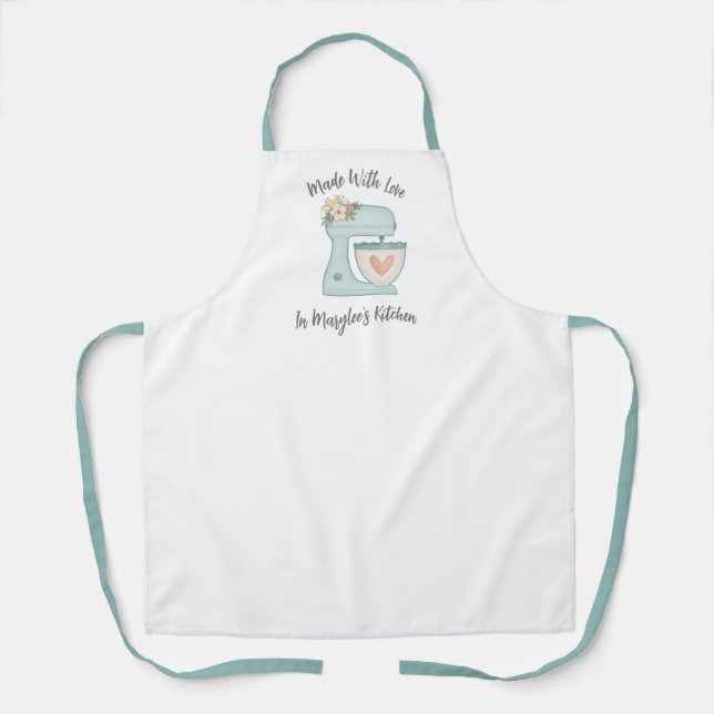 Cute Blue Floral Bakery Cake Mixer Apron (Front)