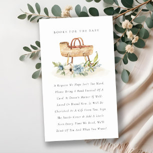 Cute Blue Floral Bassinet Books For Baby Shower Enclosure Card