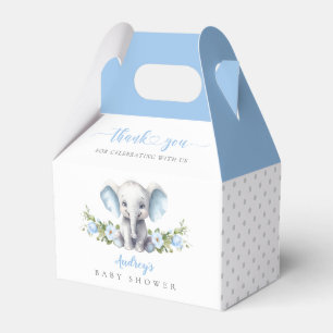 Cute Blue Floral Elephant Baby Boy Shower Favour Box