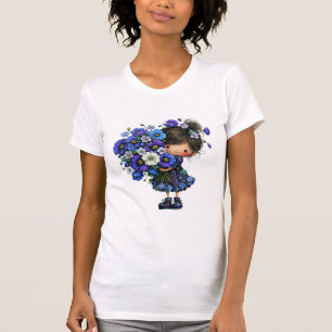 Cute Blue Floral Girl Bouquet Art Design T-Shirt