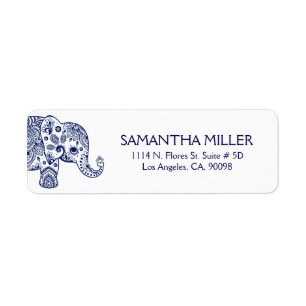 Cute Blue Floral Paisley Elephant Return Address Label