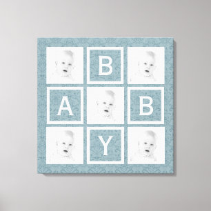 Cute Blue Floral Photo Grid Baby Boy or Girl Canvas Print