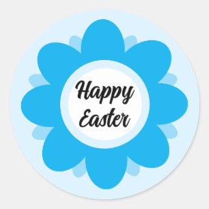 Cute Blue Flower Design Happy Easter Classic Round Sticker