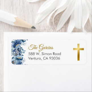 Cute Blue Flowers First holy Communion Address Return Address Label