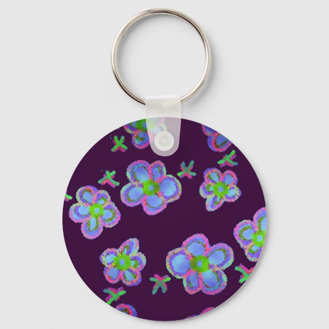 Cute Blue Flowers! Key Ring (Front)