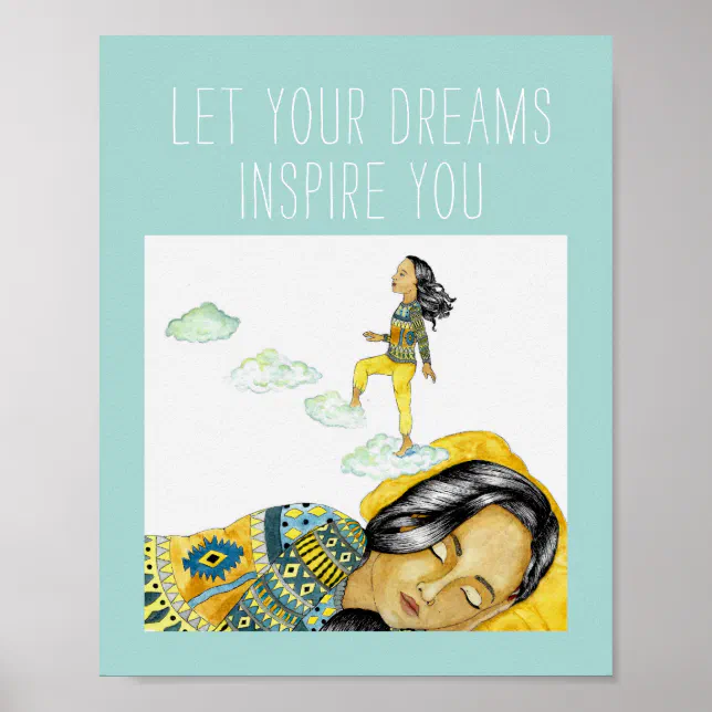 Cute Blue Follow Your Dreams Inspirational Quote Poster | Zazzle
