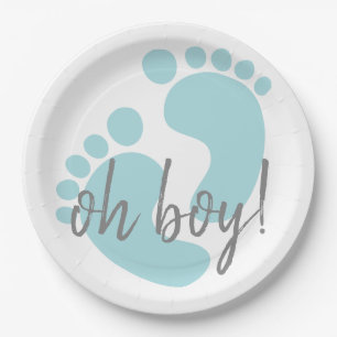 Cute Blue Footprints Baby Shower Paper Plate
