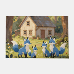 Cute Blue Fox Family Cottage Doormat