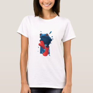 Cute Blue Frog in Red Rain Boots Illustration T-Shirt