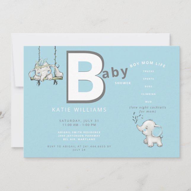  Cute Blue Funny Boy Mum Life Baby Shower Invitation (Front)