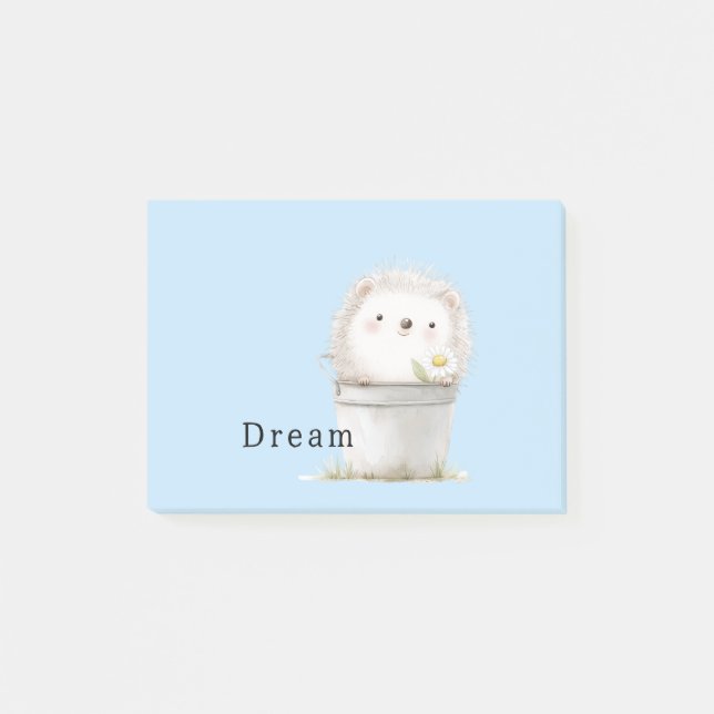 Cute Blue Garden Hedgehog in Pail Post-it Notes (Front)
