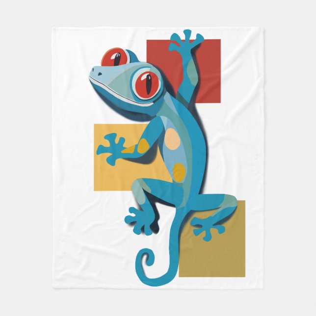 Cute Blue Gecko Reptile Lovers Fleece Blanket (Front)
