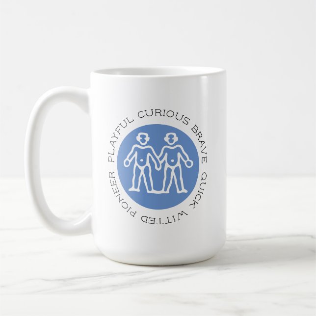 Cute Blue Gemini Traits Zodiac Mug (Left)