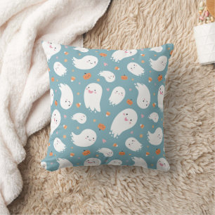 Cute Blue Ghost and Pumpkin  Cushion