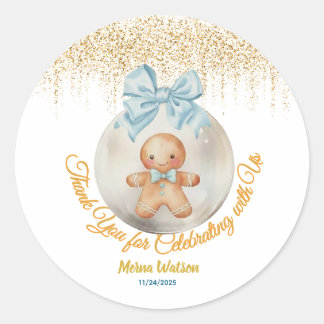 Cute blue Gingerbread boy Bauble Christmas Classic Round Sticker