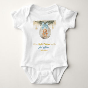 Cute  blue Gingerbread  boy My First Christmas Baby Bodysuit