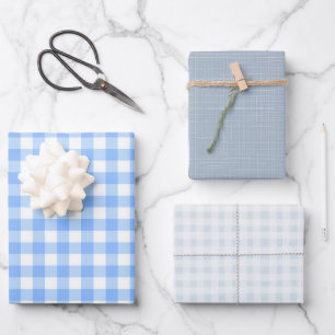 Cute blue gingham and dots simple classic baby wrapping paper sheet