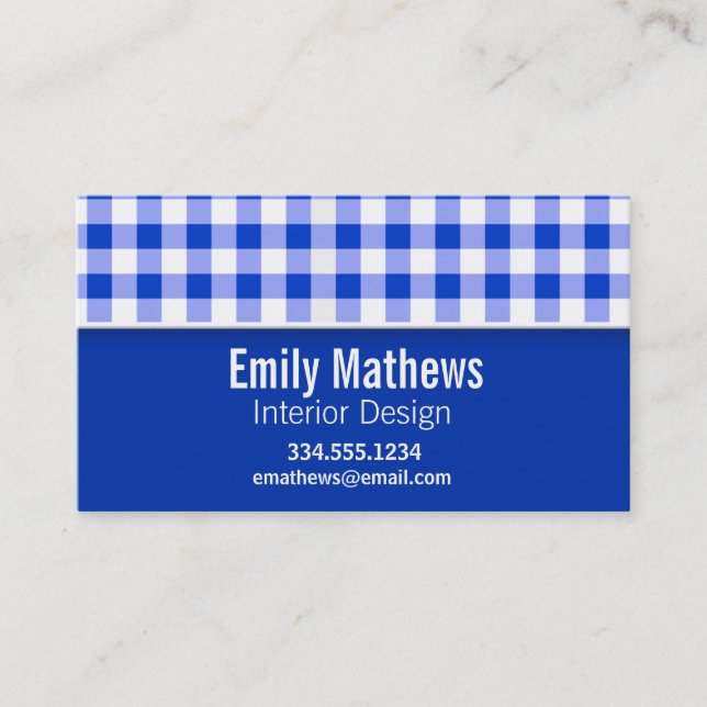 Cute Blue Gingham; Chequered Business Card (Front)