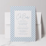 Cute blue gingham simple baby shower invitation<br><div class="desc">A classic blue gingham frames this sweet and simple baby shower invitation. With customisable text, this gingham baby shower invitation is perfect for celebrating a baby boy on the way. The back is a coordinating blue with white dots. Matching baby shower party supplies also available in the collection by Lea...</div>