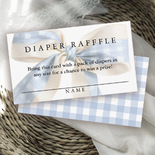 Cute Blue GinghamBow Diaper Raffle Boy Baby Shower Enclosure Card