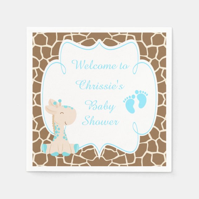 Cute Blue Giraffe Baby Shower Napkin (Front)