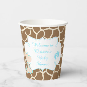 Cute Blue Giraffe Baby Shower Paper Cups