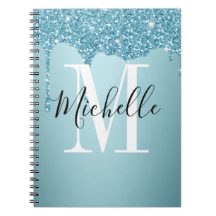 Cute blue glitter monogram Notebook