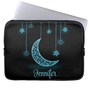 Cute Blue Glowing Moon & Hanging Stars  Laptop Sleeve