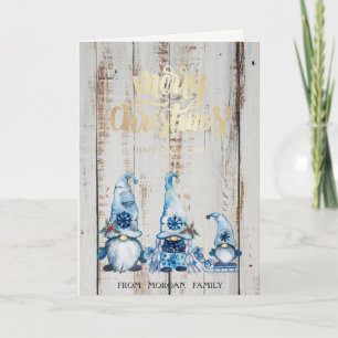 Cute Blue Gnomes Merry Christmas Holiday Card
