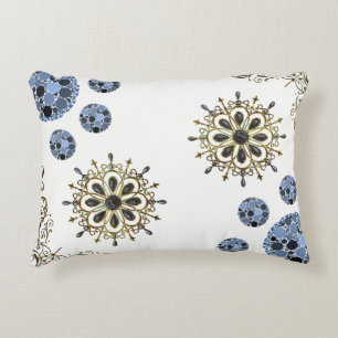 Cute Blue & Gold Decorative White Throw Pillow