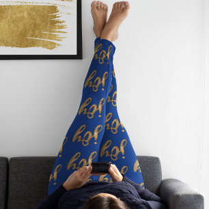 Cute Blue & Gold Joy Typography Christmas Leggings
