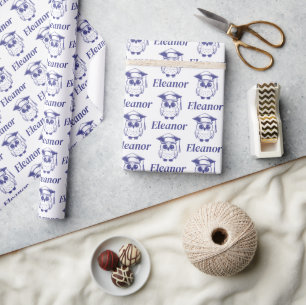 Cute Blue Grad Owl Pattern Wrapping Paper