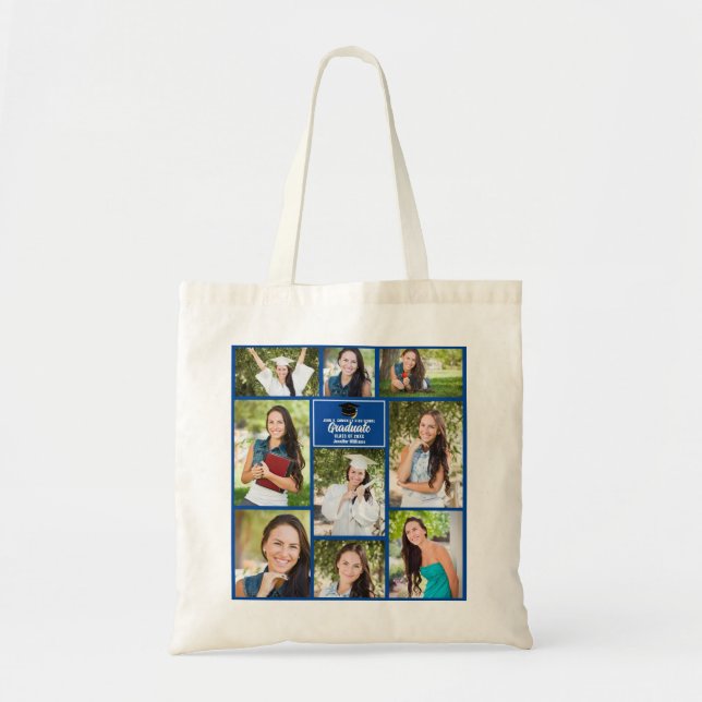 Cute Blue Graduate Photo Collage Graduation Tote Bag (Front)