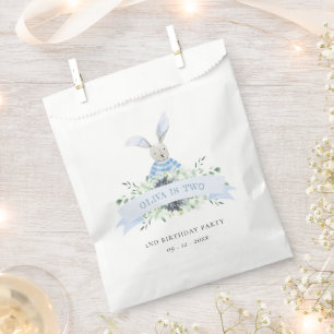 Cute Blue Green Bunny Foliage Any Age Birthday Favour Bag