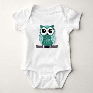 Cute blue green cartoon owl baby bodysuit