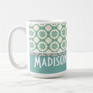 Cute Blue-Green & Cream Floral Coffee Mug