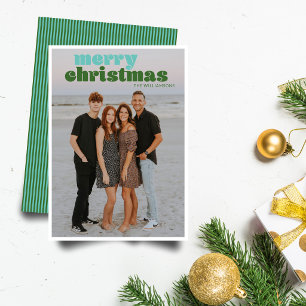 Cute Blue Green Custom Photo Overlay Christmas Holiday Card
