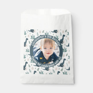 Cute Blue Green Dinosaur Custom Photo and Name Favour Bag