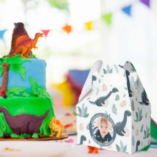 Cute Blue Green Dinosaur Custom Photo and Name Favour Box