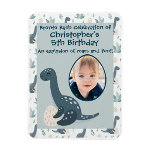 Cute Blue Green Dinosaur Custom Photo and Name Magnet
