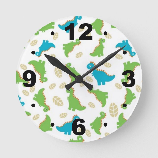 Cute Blue Green Dinosaurs Kids Clock (Front)